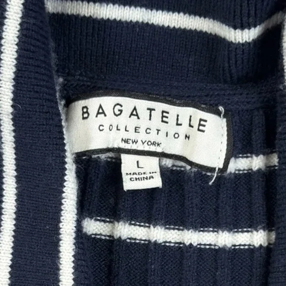 Bagatelle Collection Ribbed Striped Cardigan L Navy Blue Coastal Grandma Preppy - Picture 6 of 7